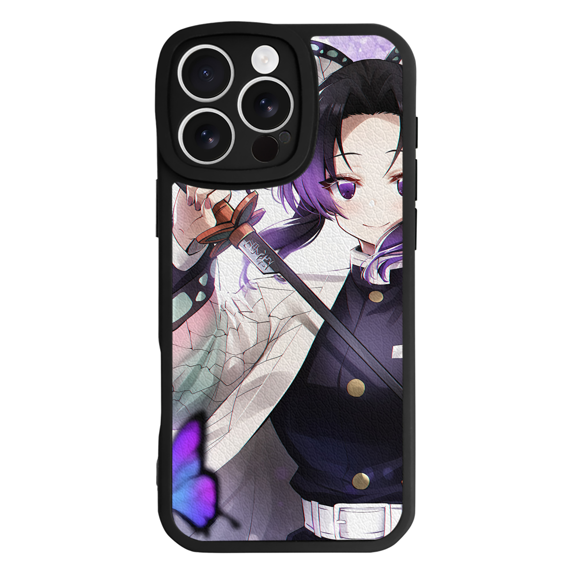 （画像用） 鬼滅の刃（きめつのやいば）蟲柱-胡蝶 しのぶ／こちょう しのぶ Kochou Shinobu 【iPhone 16シリーズ対応】シリコンスマホケース（レザー調） 材質：シリコン